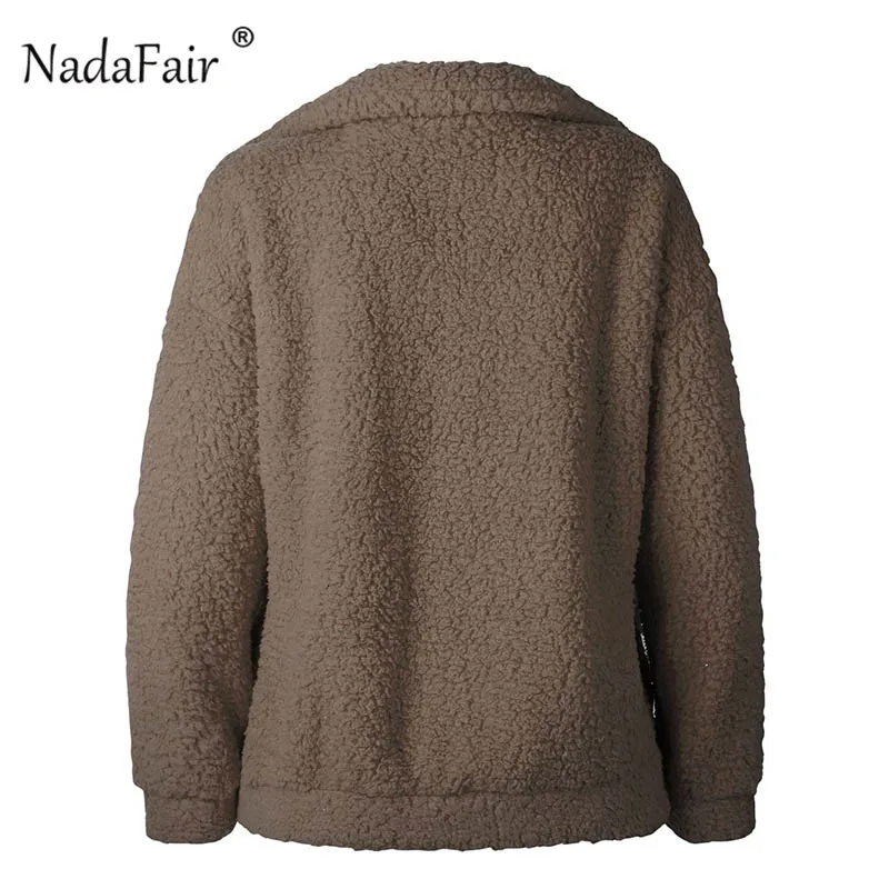 Nadafair толстый размера плюс зимняя флисовая куртка из искусственного меха пальто для женщин осеннее Теплое повседневное плюшевое пальто Верхняя одежда мягкое плюшевое пальто