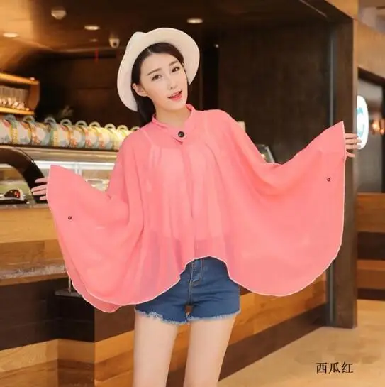 Summer Women Sun Protection Clothing Solid Color Chiffon UV SunScreen Sun Protection Shawl Female