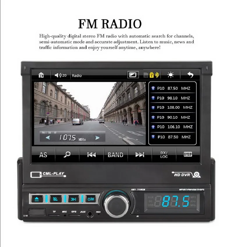 7''1DIN GPS Автомобильный MP5-плеер FM-радио / AUX / DVR / TF NAVI Стерео-зеркало Bluetooth Link Radio Радио Кассетный плеер Выдвижной сенсорный