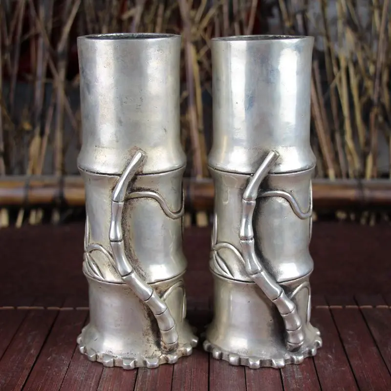 

White Copper Bronze Miscellaneous Handicraft Arrangement Bamboo Tube Vase 2pcs