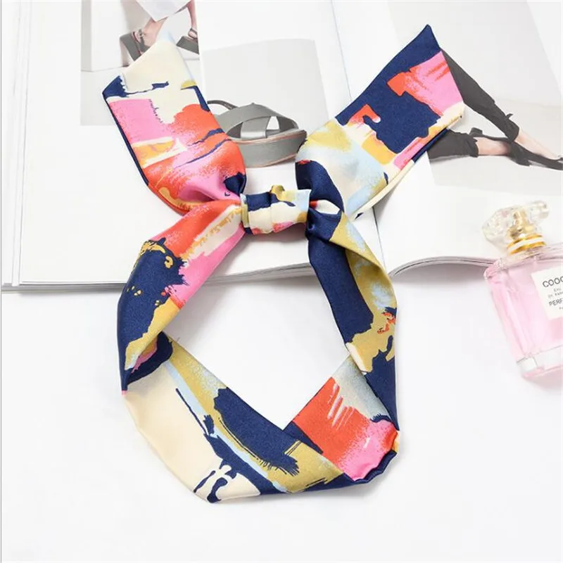 14 Женский маленький шелковый шарф, полосатый лоскутный цветочный принт, Геометрическая ручка, сумка с лентами, длинные шарфы, головной убор, повязка на голову, галстуки - Цвет: 14