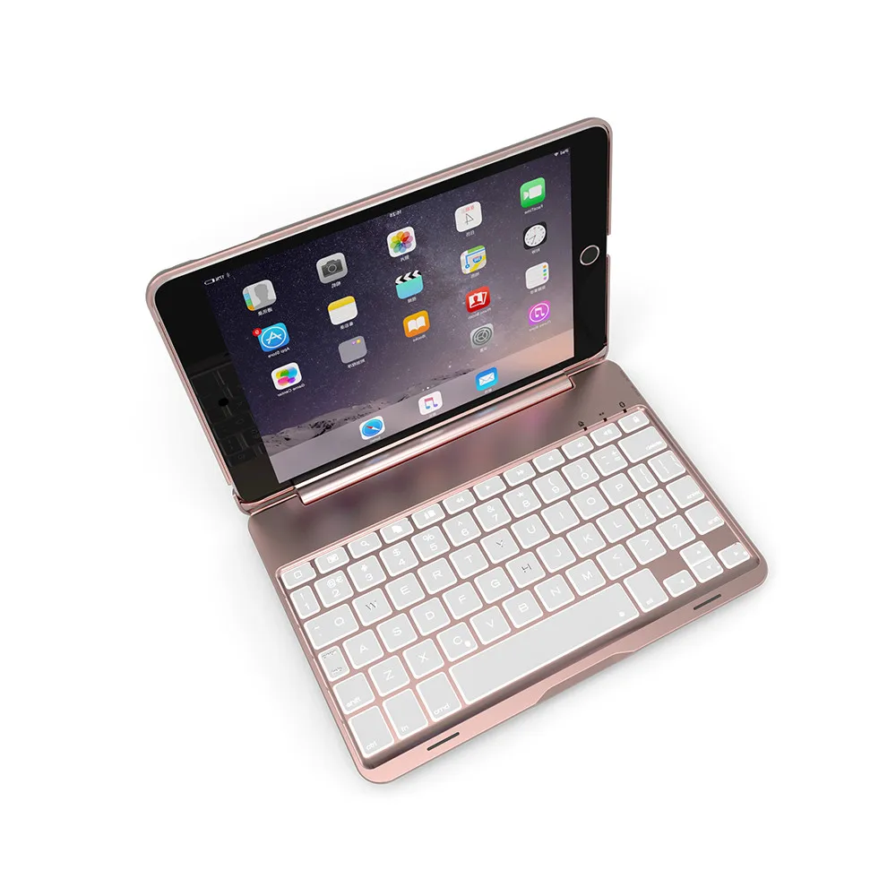 Алюминиевая клавиатура с подсветкой 7 цветов Bluetooth умный чехол книжка для iPad mini 4