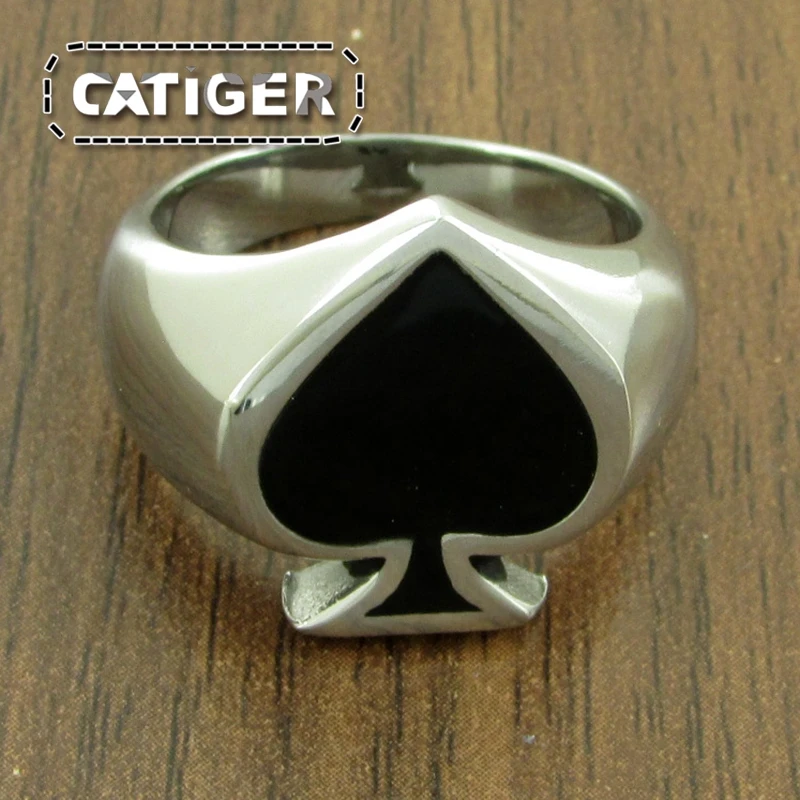 Free Shipping Gothic Spades Lucky Ring For Man And Woman High Quality 316L Stainless Steel Enamel Painting No Fade Jewelry | Украшения и