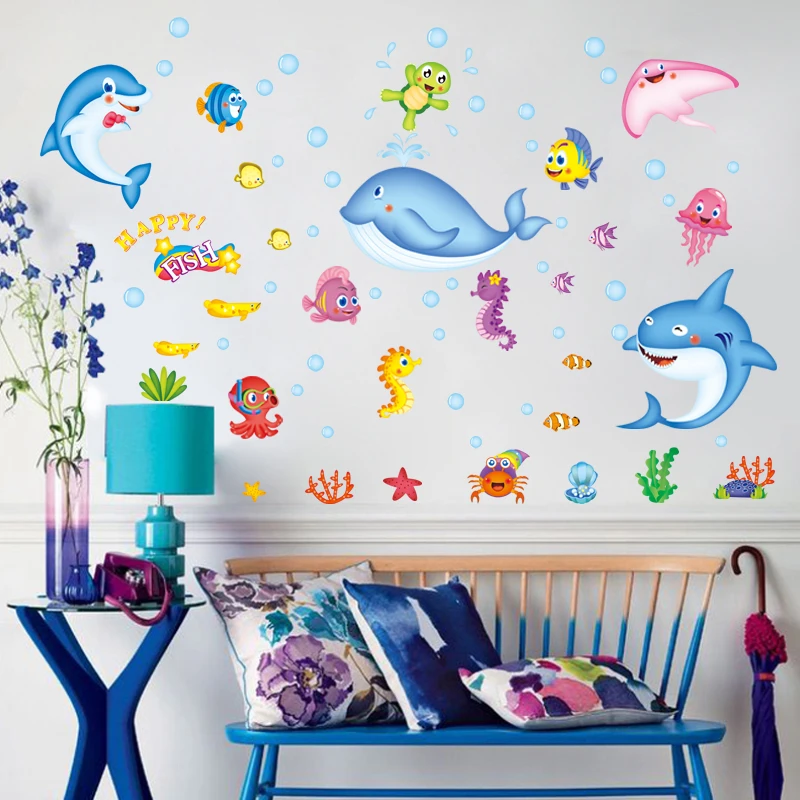 [Fundecoration] наклейки на стену с изображением морской рыбы из мультфильма для