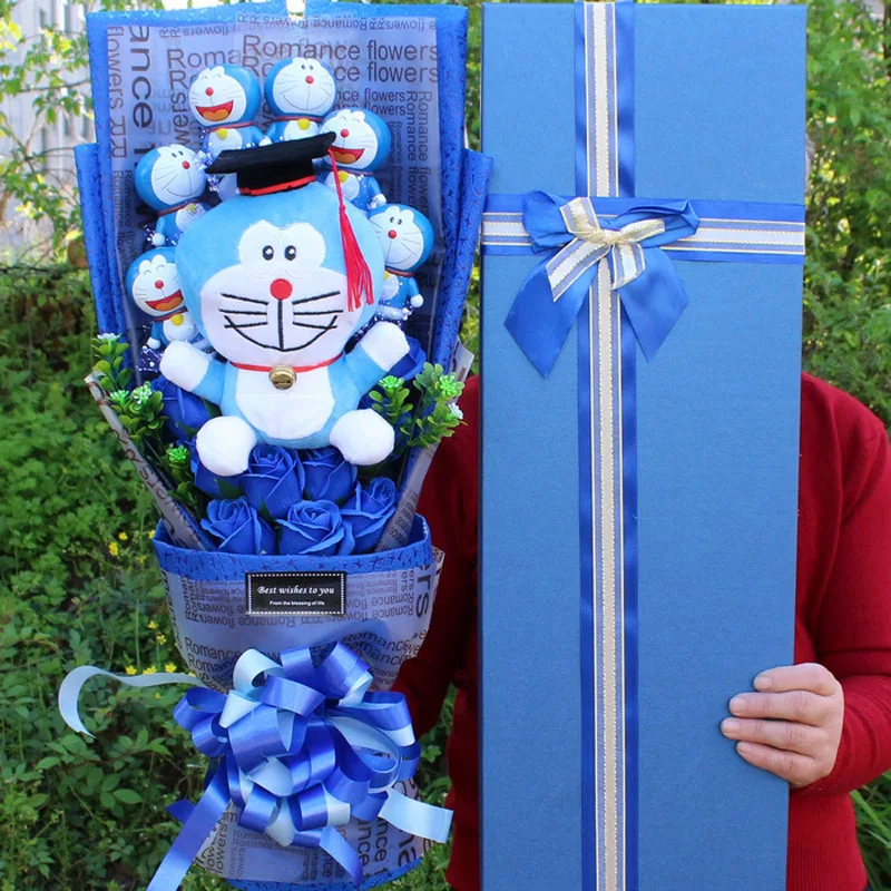 Милая мультяшная плюшевая игрушка Doraemon букет с искусственными цветами кукла для