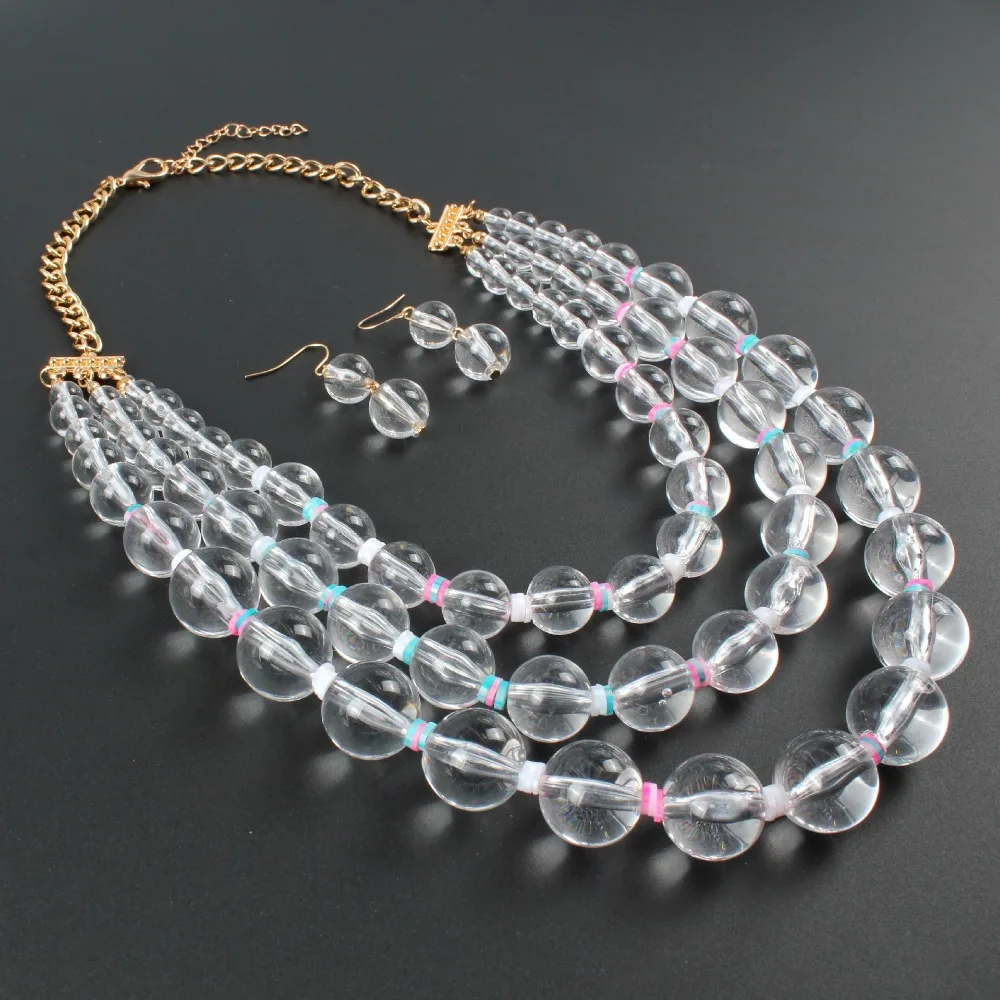 Fashion Beads Jewelry Sets Women Girls Multi-layer Statement Necklace Earrings Set Ladies Party Female Chunky Necklaces | Украшения и