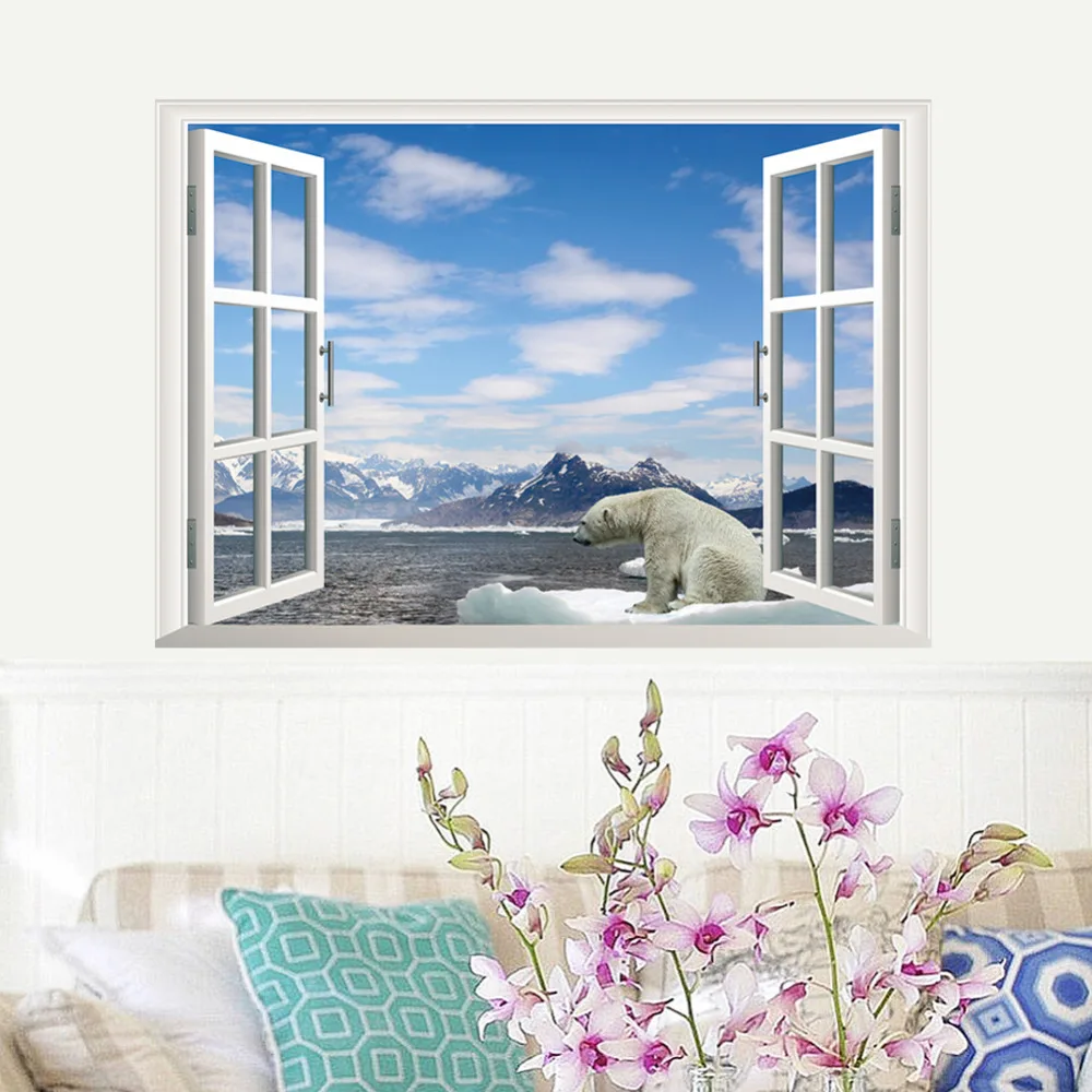 Белый снег ледник горный пляж Полярный Медведь 3D окно Красивая пленка наклейка