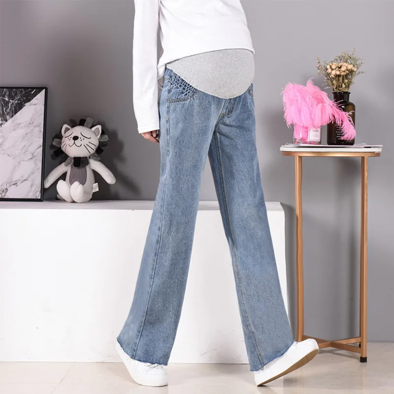 Pregnant Women's Broad-legged Pants Loose Floor Large-sized Straight Bell Bracket Jeans Wear Long In Autumn Cotton | Мать и ребенок