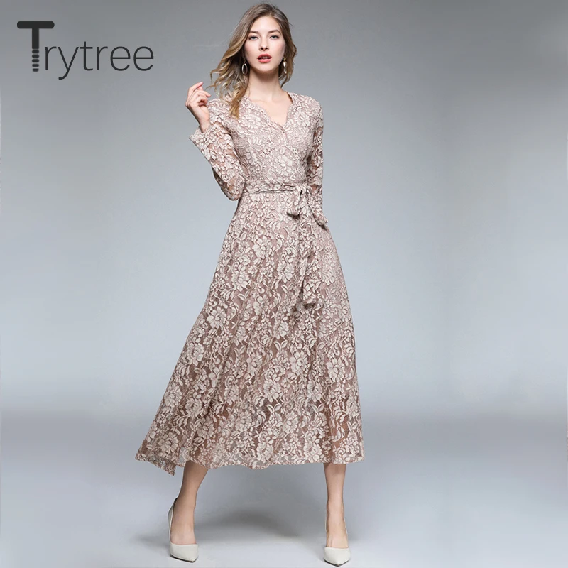 Женское платье рубашка Trytree Повседневное до середины икры из полиэстера с