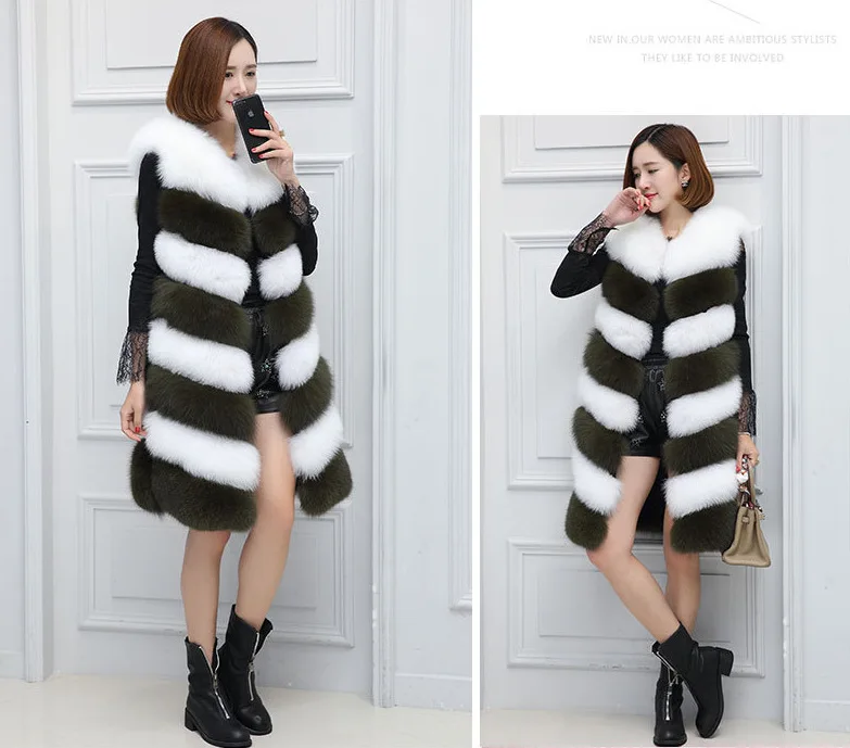 

Free shipping new fashion Korean style autumn winter faux fox fur long section hit color vest for women