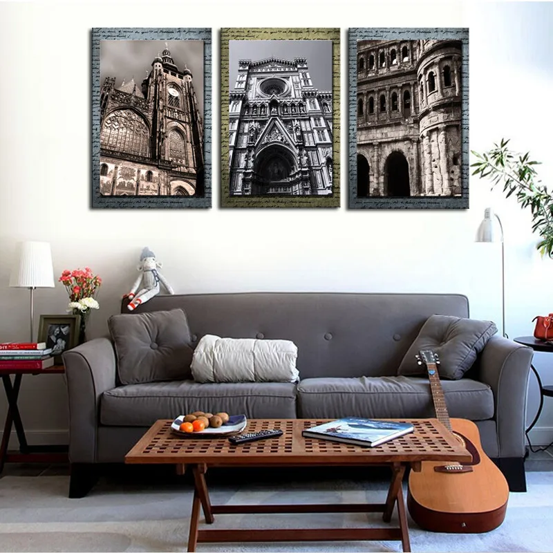 

Angel's Art 3pcs/Set Unframed Church Classical Architecture Scenery Print Modern Wall Decor Painting