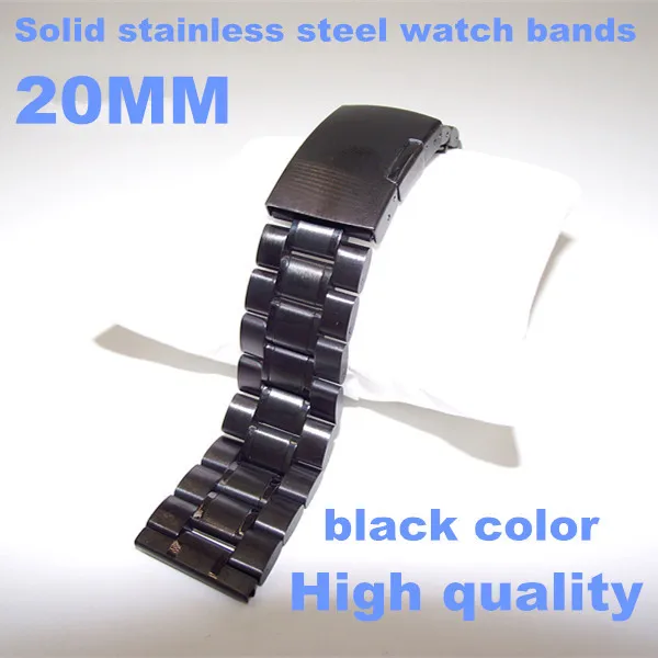 

Wholesale 10PCS/ lots High quality 20MM Solid Stainless Steel Watch band Watch strap black color - 08202
