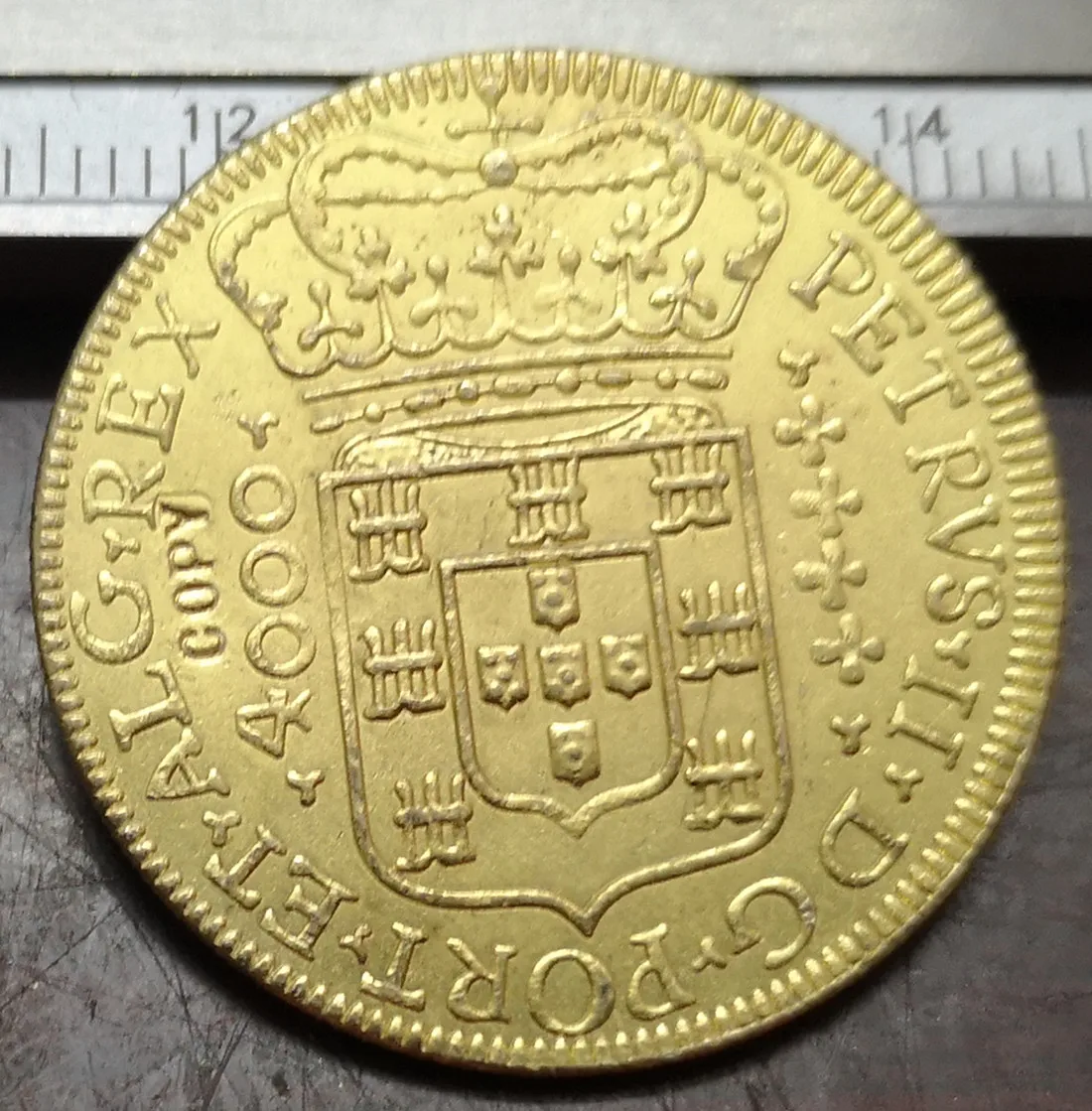 1706 Бразилия 4000 Reis-Pedro II копия позолоченная монета | Дом и сад