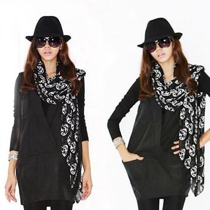 Новые Моды для Женщин Череп Шарфы Шали Бренд Шифон Дамы Уникальные Девушки