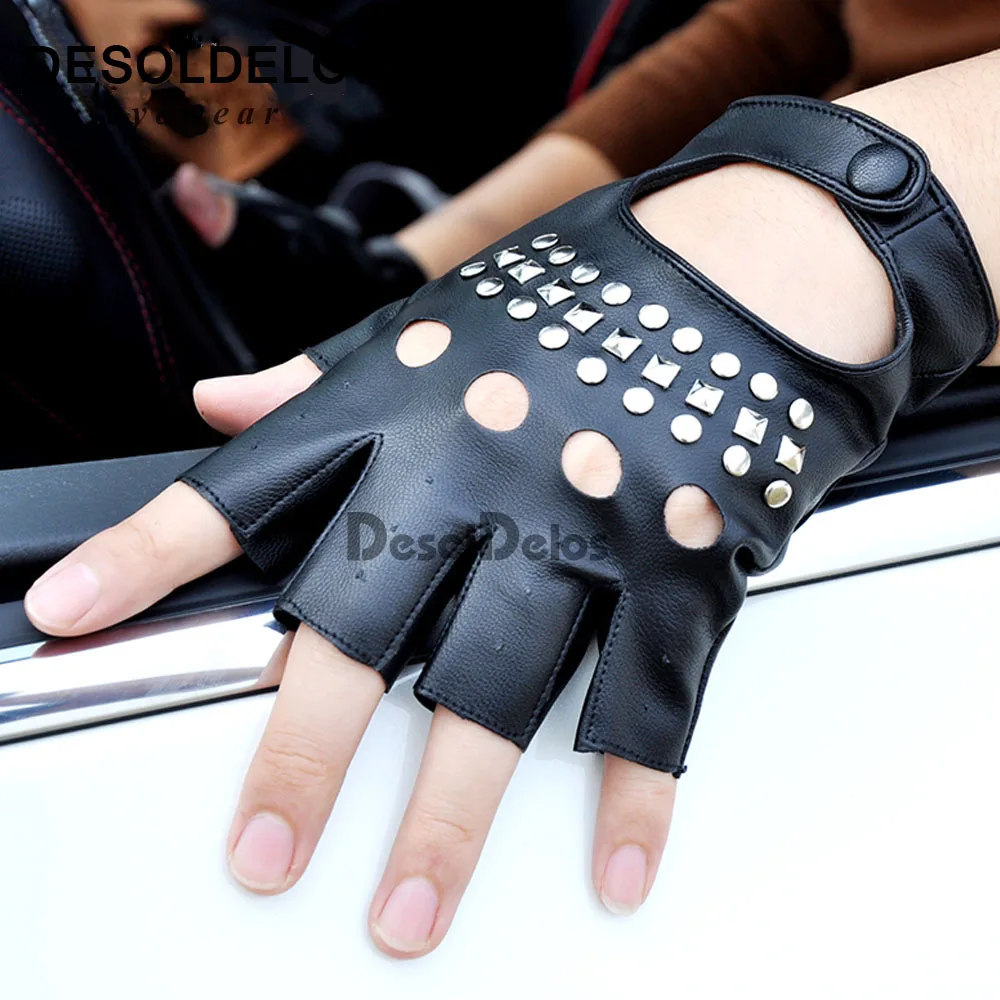 R003 black Модные женские модные перчатки с полупальцами для вождения, 1 пара, перчатки без пальцев из искусственной кожи, черные женские варежки Luvas R004 - Цвет: R003 black