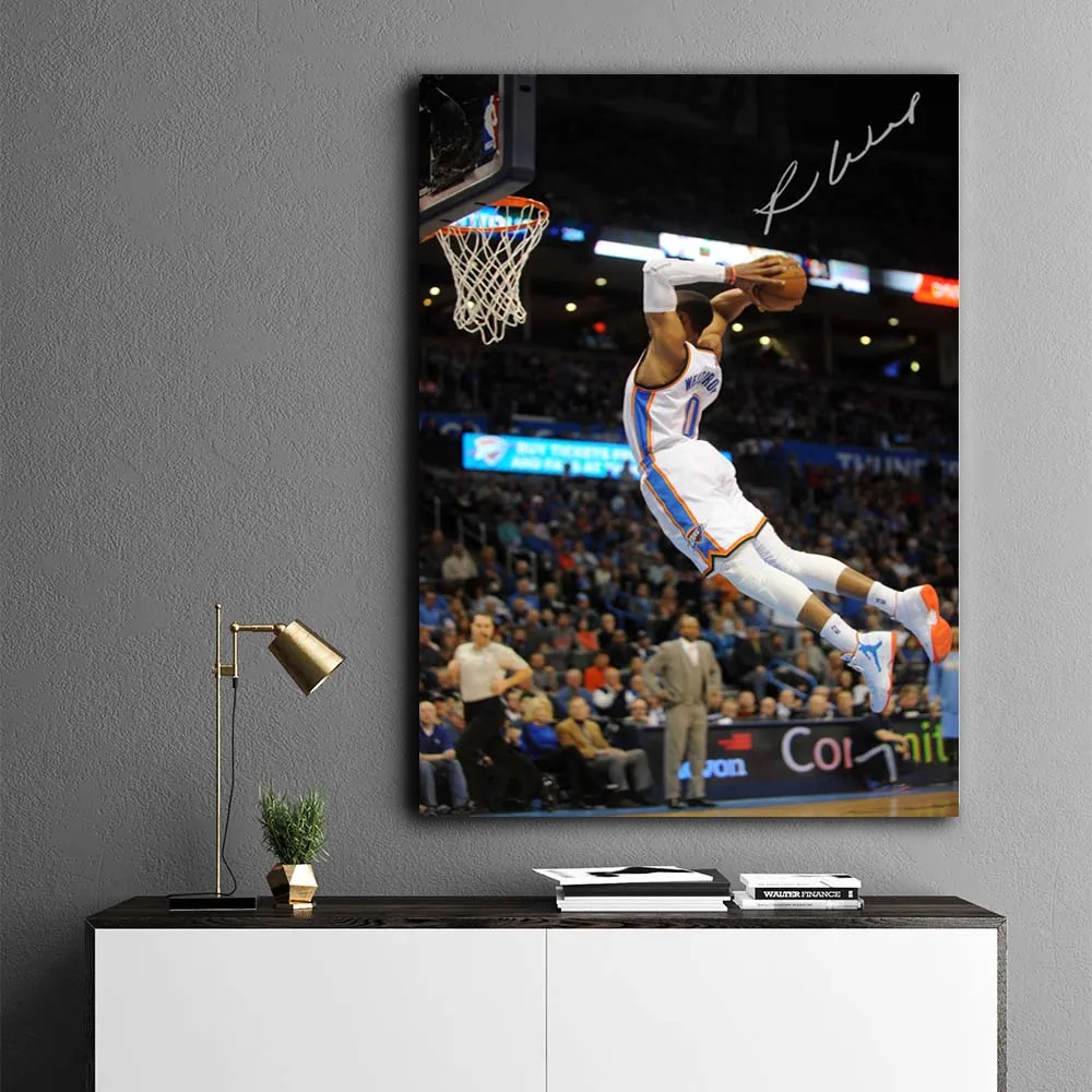 NBA Westbrook slam dank Oklahoma City Thunder Настенная картина холст Художественная печать