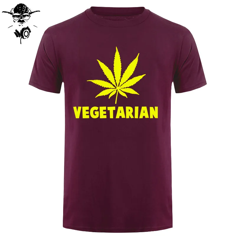 Vegan Вегетарианская Подарочная футболка для мужчин и женщин, футболка для мужчин с изображением животных, футболка для мужчин с зелеными листьями конопли, забавная футболка с коротким рукавом - Цвет: maroon yellow