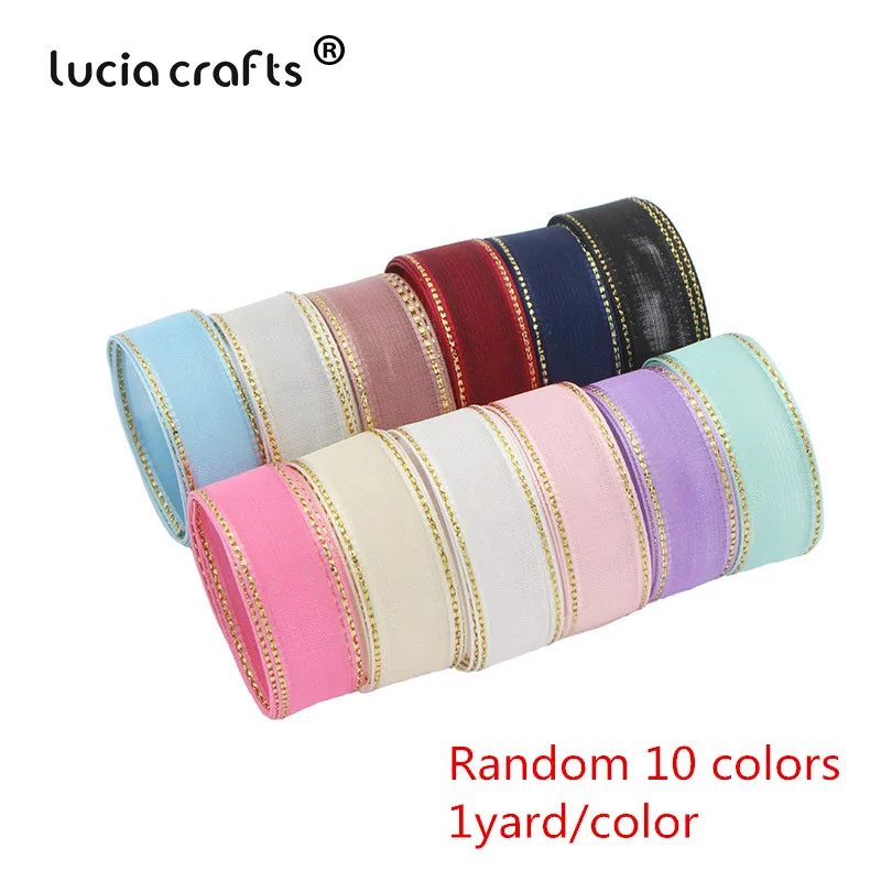 Random 10 colors 10y Lucia crafts 5 ярдов/10 ярдов 15 мм ленты из органзы для свадебного домашнего декора DIY Швейные упаковочные материалы аксессуары P0101 - Цвет: Random 10 colors 10y