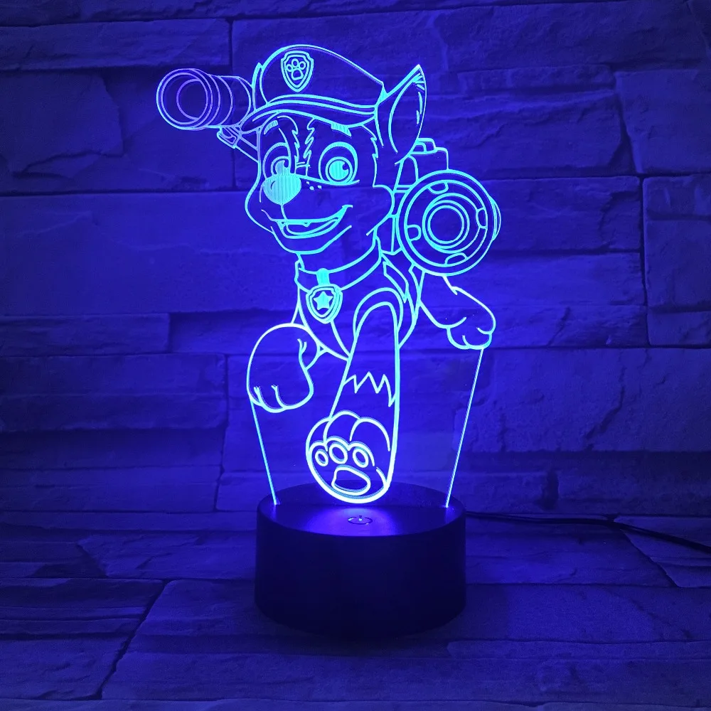 Большая распродажа патрулирование 3D светодиодный ночник собака Doggy мальчик Glow 7