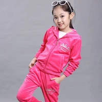 high quality 2021 spring fall girls fashion velvet sweater suit children clothing kids sport clothes hoodies pants twinset x341