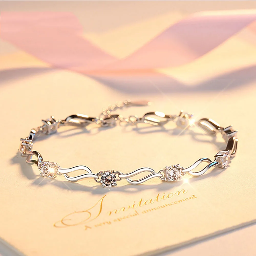 

Authentic 925 Sterling Silver Bracelet Fashion Korea Jewelry Crystal Bracelets Bangles For Women Wedding Party Jewelry Gift