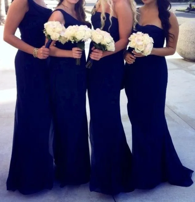 

Custom made Royal Blue Mermaid Vestidos De Fiesta Strapless Prom Dresses two style Bridesmaid dresses for summer wedding WD24