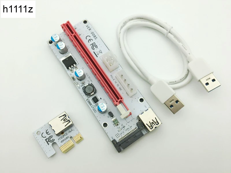Новый Riser VER008S 3 в 1 Molex 4Pin SATA 6PIN PCIE PCI E Райзер карта pcie 1x до 16x USB 0 кабель для майнинга