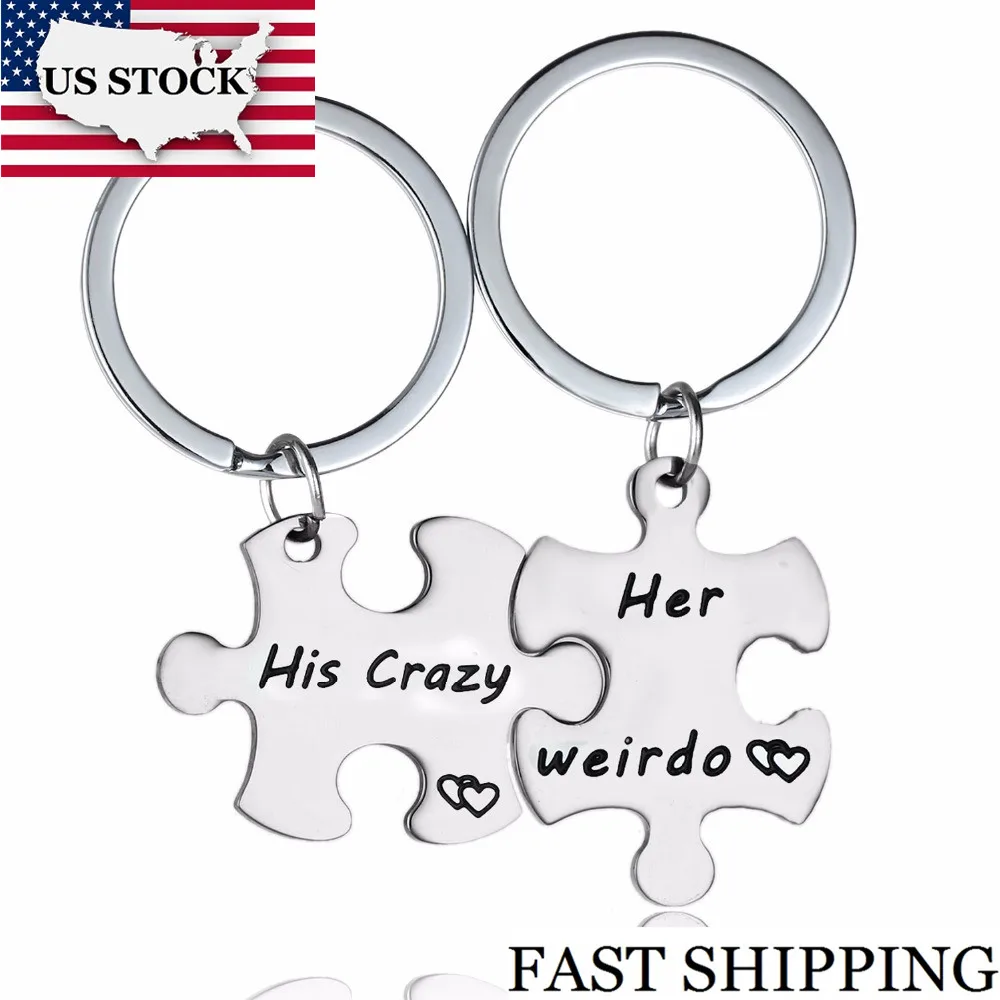 US STOCK Uloveido модный брелок 2 шт для мужчин и женщин &quotHis Cryzy Her Weirdo&quot из нержавеющей