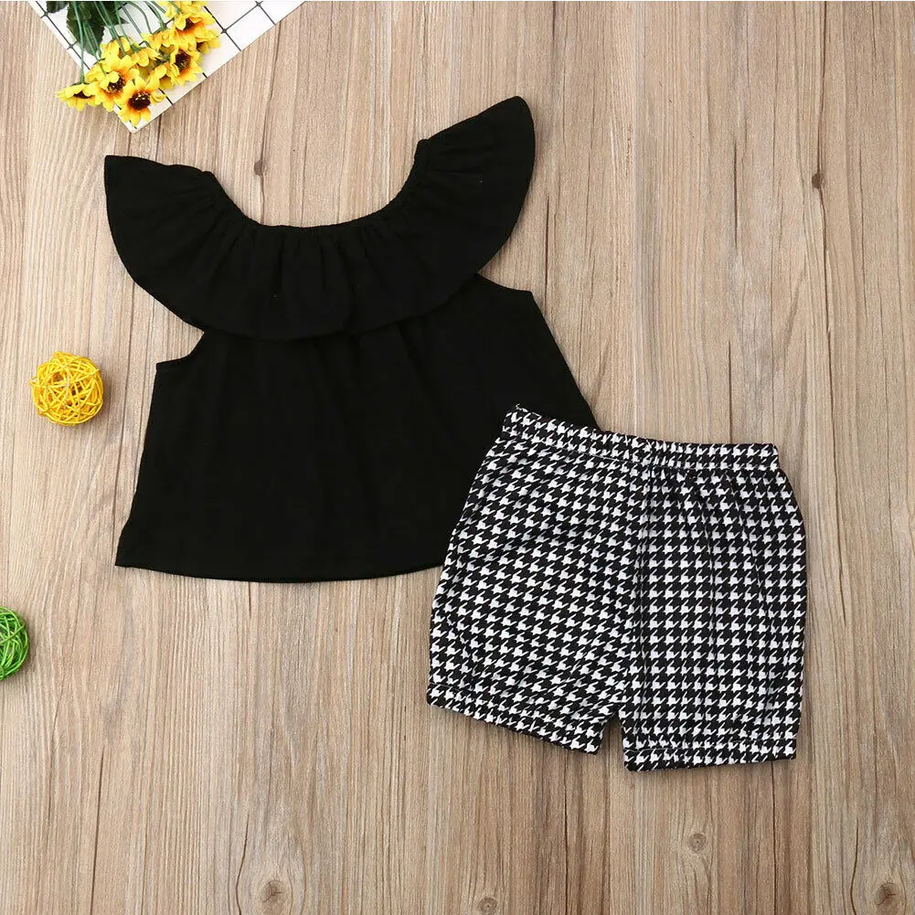 Модные детские топы с открытыми плечами для маленьких девочек шорты рисунком