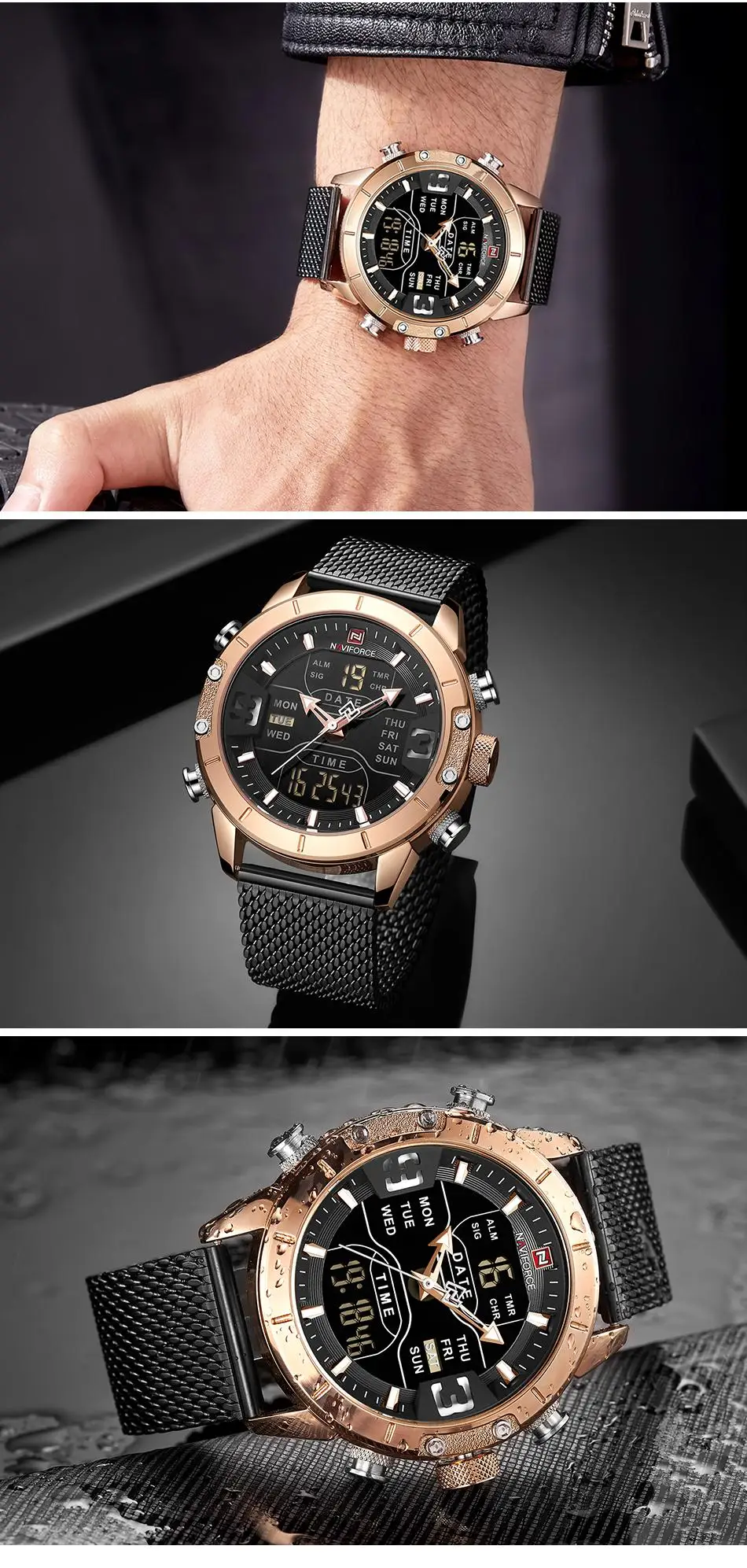 Новинка NAVIFORCE мужские часы Топ люксовый бренд мужские спортивные часы мужские кварцевые светодиодный цифровые часы мужские полностью стальные военные наручные часы