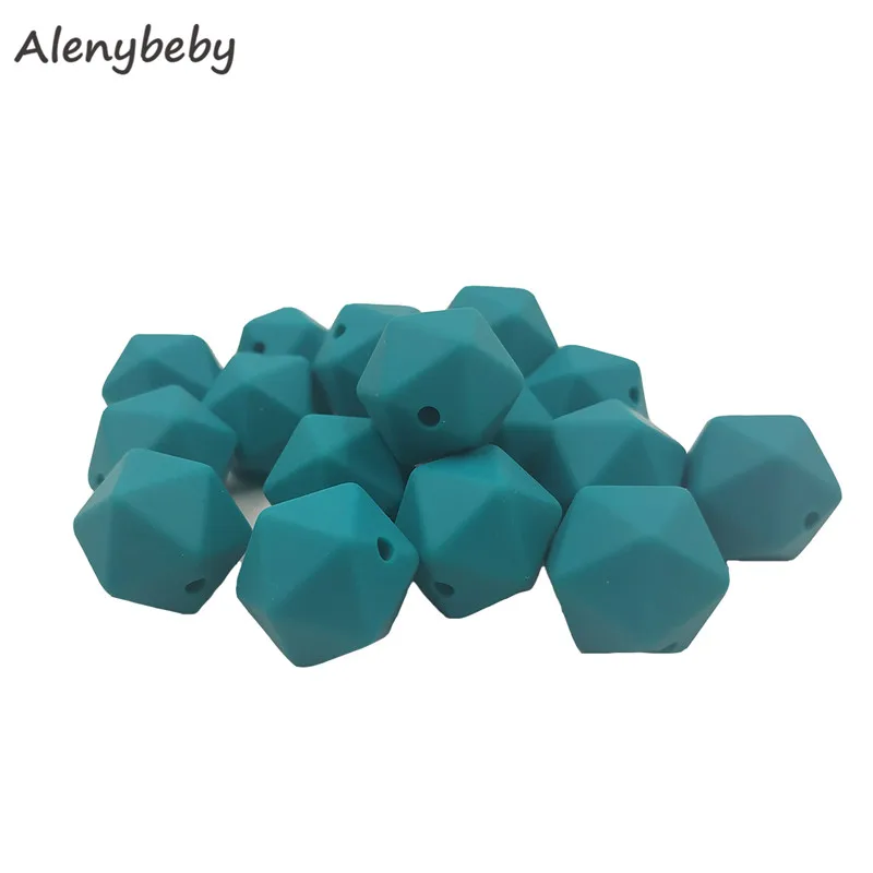 Emerald 50pc 17mm Silicone Teether Beads Safe Icosahedron Shaped Candy Mix Color Teething Silicone Bead Toy BPA Free DIY Necklace Making - Цвет: Emerald