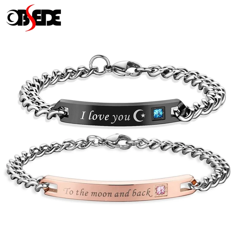 Модные Парные браслеты I Lover You To The Moon и Back браслет из нержавеющей стали