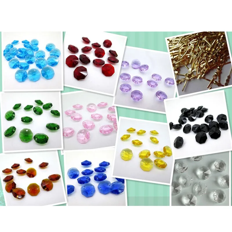 

100PCS 33mm Gold Bowtie Connector &100PCS 2 Hole 14mm Crystal Glass Octagon Beads Chandelier Crystals Prism Parts