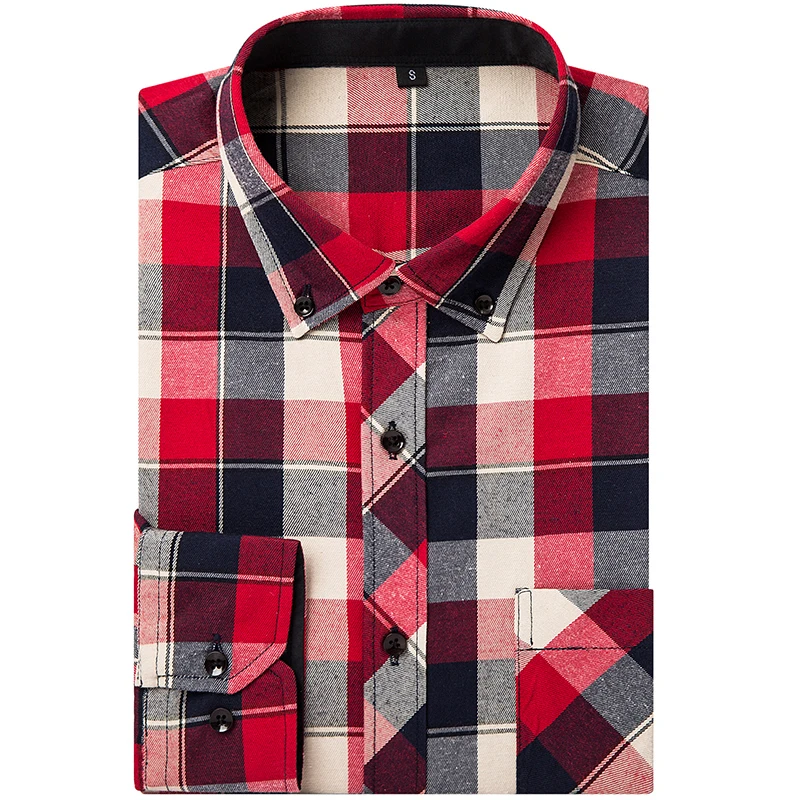 Фланель Для мужчин рубашки 2016 Новинка Non Iron Люкс Slim Fit с длинным рукавом Брендовое