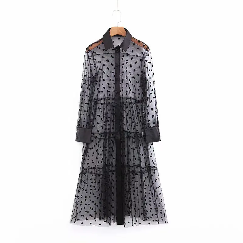 Сексуальное перспективное платье миди в горошек женское с длинным рукавом стиле