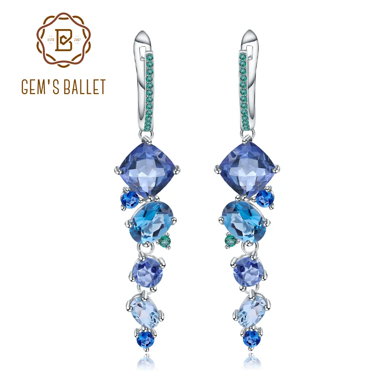 GEM'S BALLET Натуральный мистический кварцевый топаз Серьги стерлингового серебра 925 пробы ручной работы Современные нерегулярные серьги для женщин Brincos
