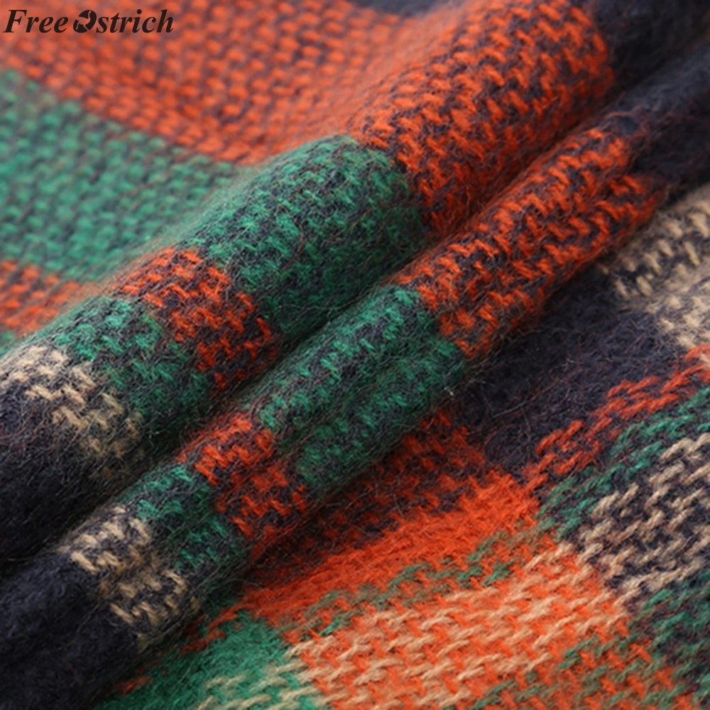 FREE OSTRICH Women Warm Scarf Color Stitching Long Wool Shawl Plaid Soft Neck Elegant Fashion Wrap |