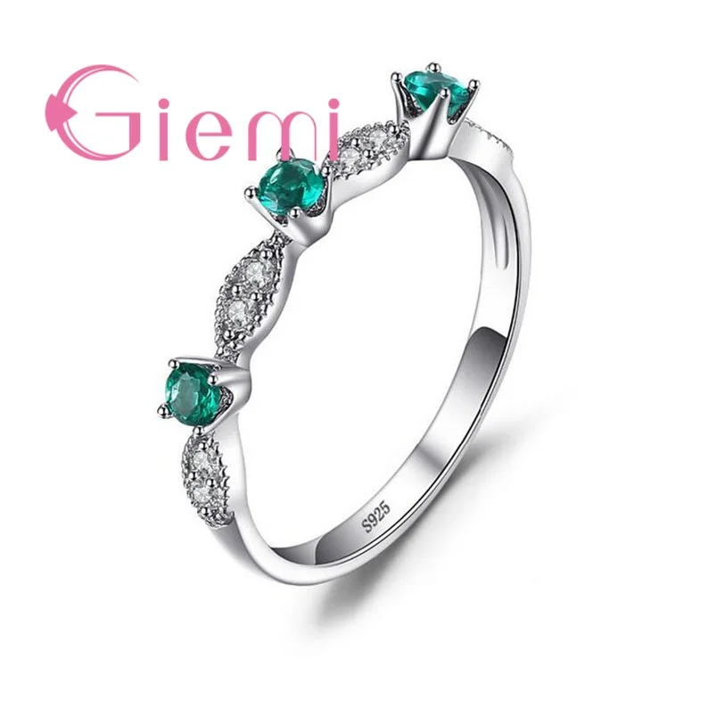 

Sweet Thin Band Rings 925 Sterling Silver White Green CZ Cubic Zircon Stackble Accessories Jewelry High Quality Pretty Gifts