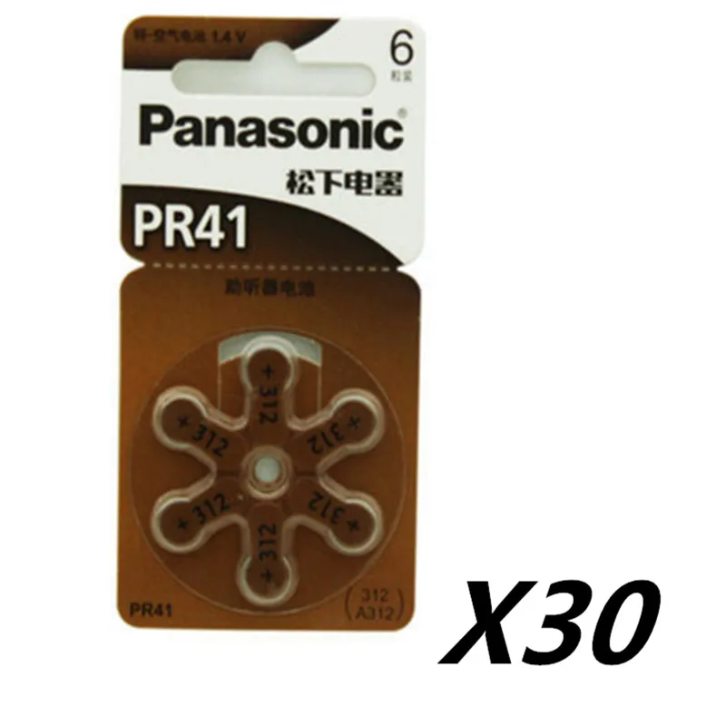 30 шт./5 упаковок 100% оригинальные батарейки для слуховых аппаратов Panasonic PR41 7 9 мм * 3 6
