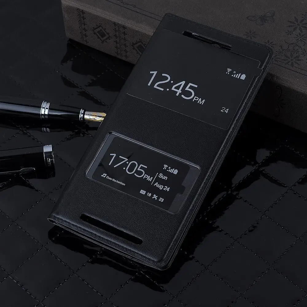 Новый роскошный флип чехол из искусственной кожи с двумя окнами для HTC One M8
