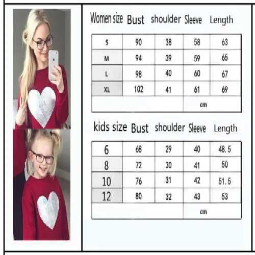 Одинаковые комплекты для семьи 2018 свитер мамы и дочки с сердечком джемпер