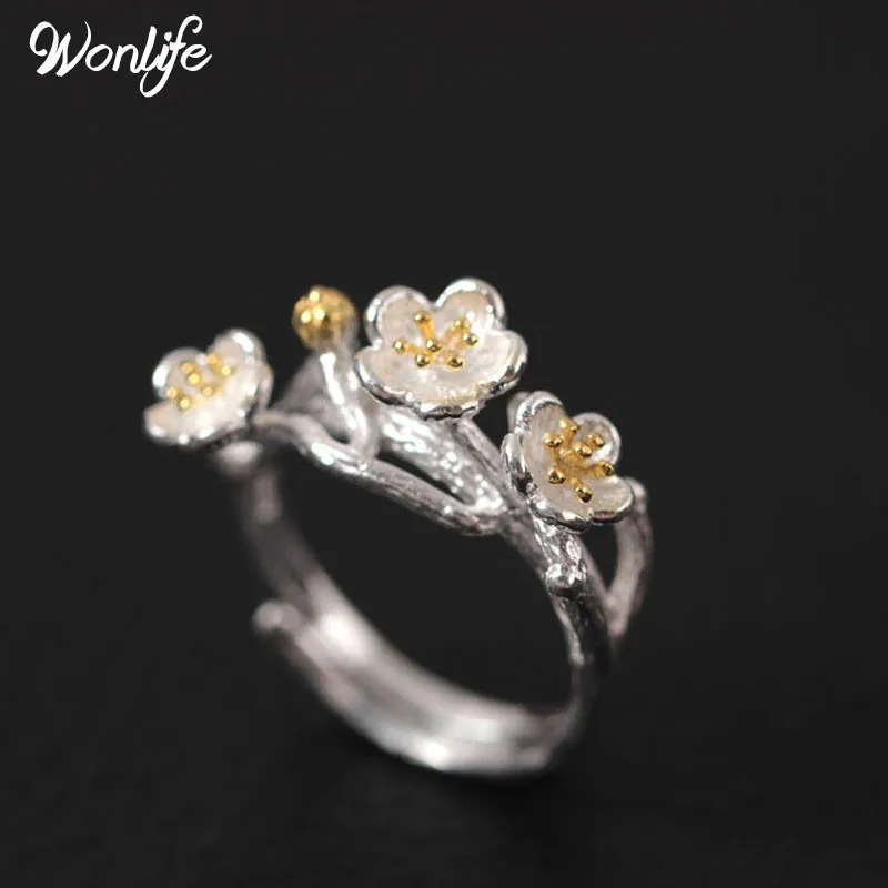 Wonlife Brand Cute Plum Open Rings For Women Original Design Lady Prevent Allergy Sterling-silver-jewelry | Украшения и