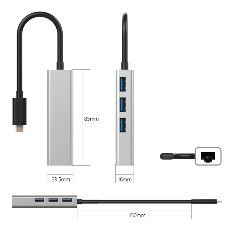 4 в 1 Алюминиевый USB Type c док станция для 3 0 RJ45 высокоскоростной C концентратор MacBook