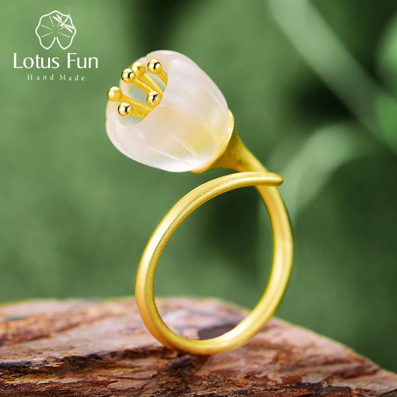 Lotus Fun Real argento Sterling 925 cristallo naturale fatto a mano Designer gioielleria raffinata mughetto anelli di fiori per regalo donna