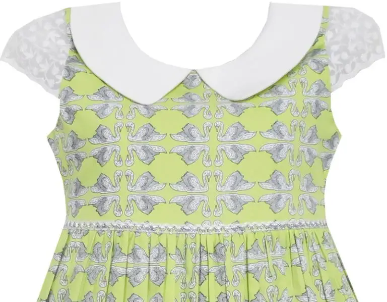 Girls Dress Bow Tie Swan Turn-Down Collar Green Cotton 2020 Summer Princess Wedding Party Dresses Size 4-10 Carnival Vestidos | Детская