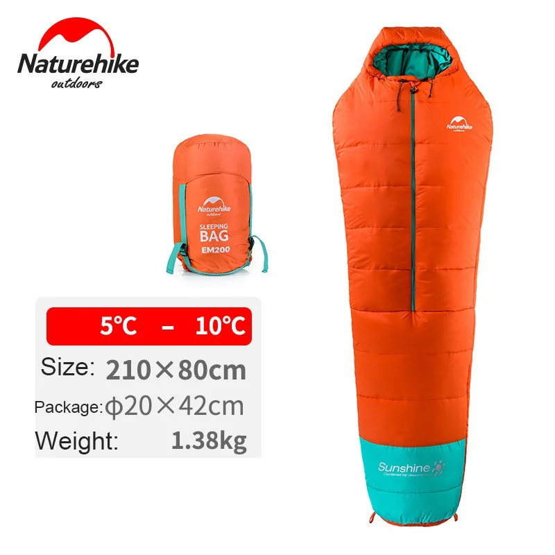 Orange 1380g Naturehike уличный спальный мешок для кемпинга, походный, мумия, хлопок, со средней молнией, супер длинный зимний сверхлегкий спальный мешок для путешествий - Цвет: Orange 1380g