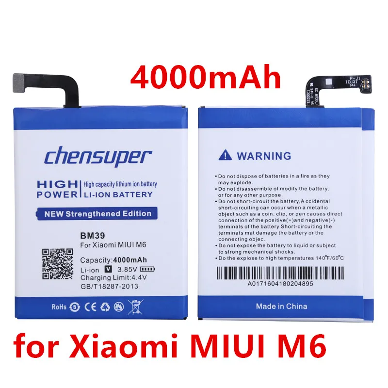 Аккумулятор chensuper 4000mAh BM39 для аккумуляторов Xiaomi MIUI M6 +|Аккумуляторы мобильных