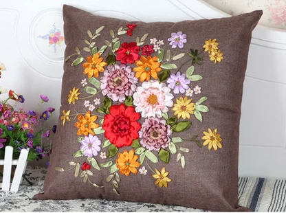 1pcs 60x60cm England Ribbon embroidery kit pillow cushion cover car sofa set handcraft DIY handmade needlework art home decor | Дом и сад