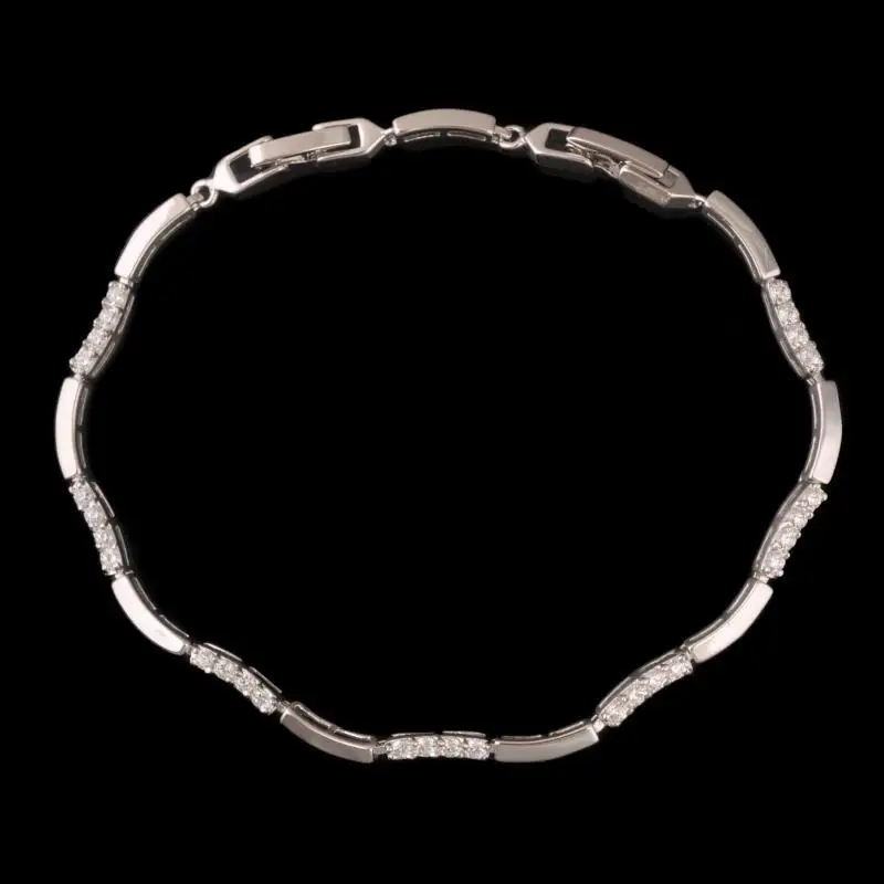 MxGxFam Fashion Link Bracelet Women Clear Round Stone White Gold Color Hot Sale | Bracelets