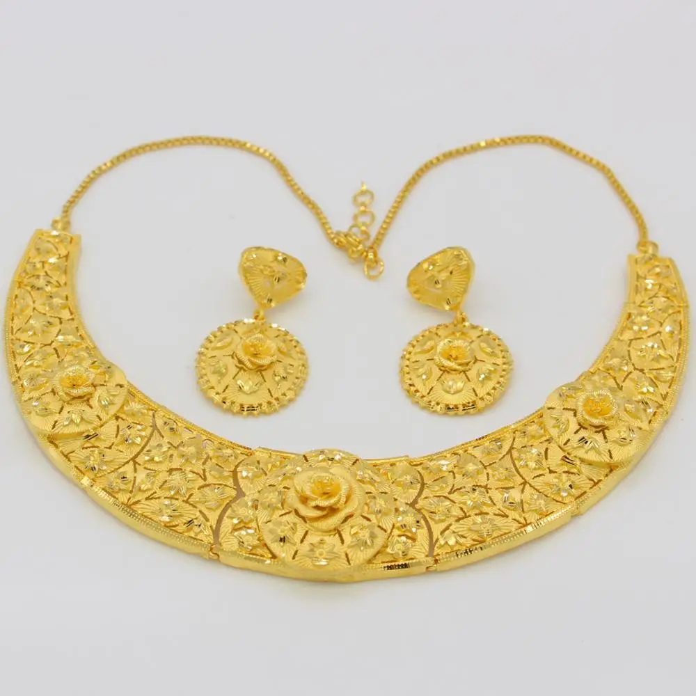 Adixyn модный набор украшений для женщин ожерелье и серьги золотого цвета/медные